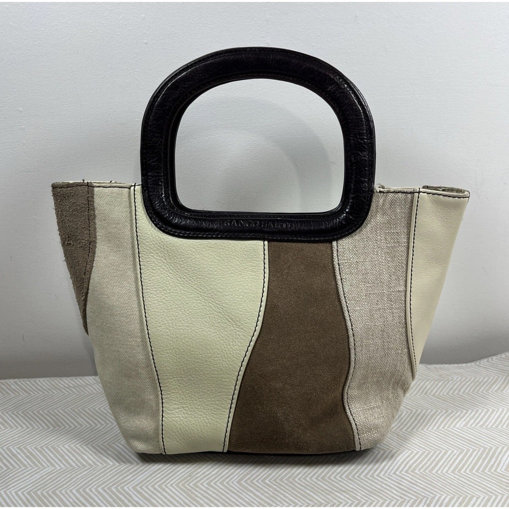 VTG Franco Sarto Small Leather Suede Canvas Patchwork Handbag 90s Y2K 11x7x4"